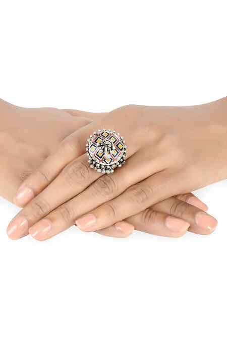 Buy Multi Color Enamel Kilim Ghungroo Ring by Tribe Amrapali Online at ...