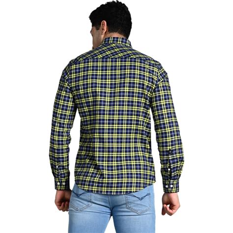 Full Sleeves Slim Fit Neon Green Button-Down Oxford Checks Shirt ...