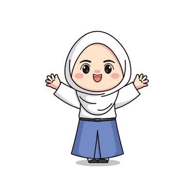 indonesian junior high school student cute hijab girl character ...