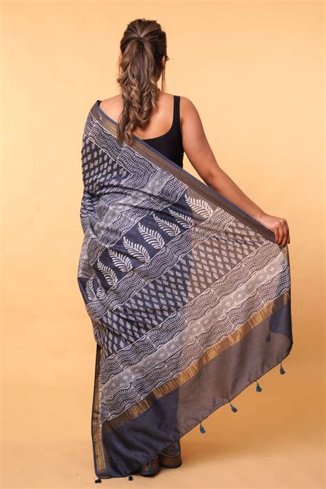 Blue Dabu Maheshwari Cotton Silk Saree - House Of Elegance – House Of ...