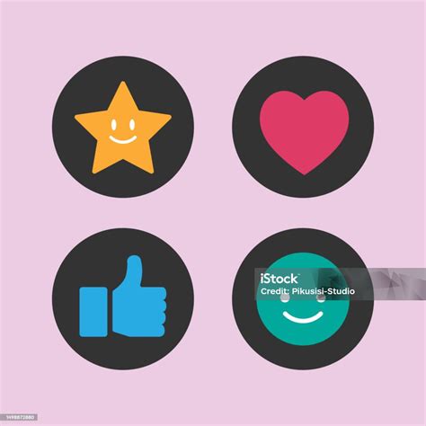 Hand Thumb Up Smiley Face Emoji Star And Heart Shape Flat Icon Social ...