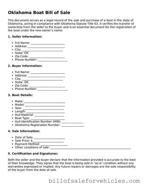 Valid Oklahoma Boat Bill of Sale Forms - Simple PDF Template