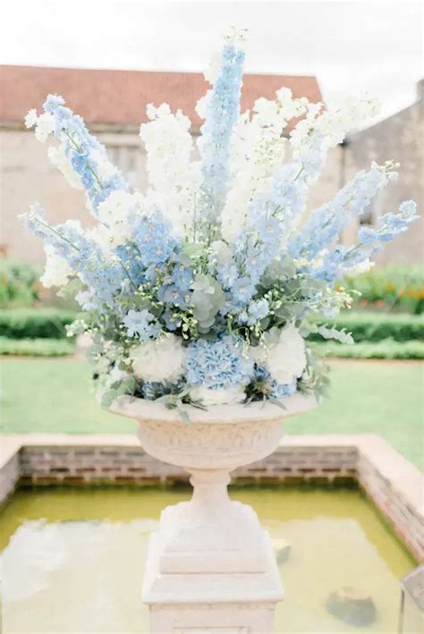blue and white hydrangea wedding bouquet