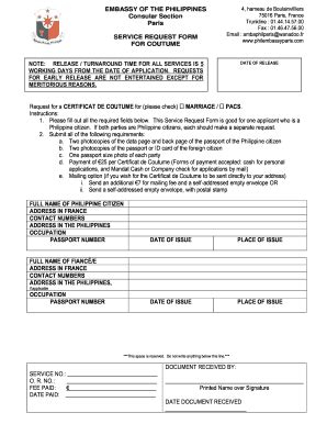 PH Embassy Service Request Form for Coutume - Fill and Sign Printable ...