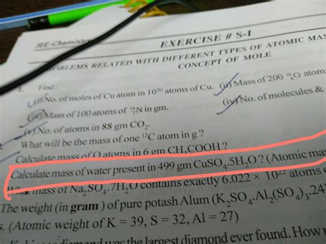 explain me how to calculate mass of water present in 499 gm of cus04 ...