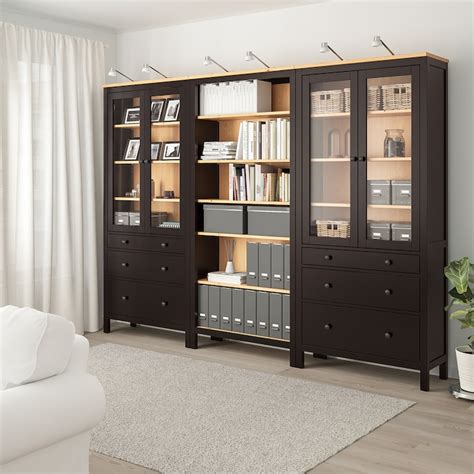 HEMNES storage combination w doors/drawers, black-brown/light brown ...