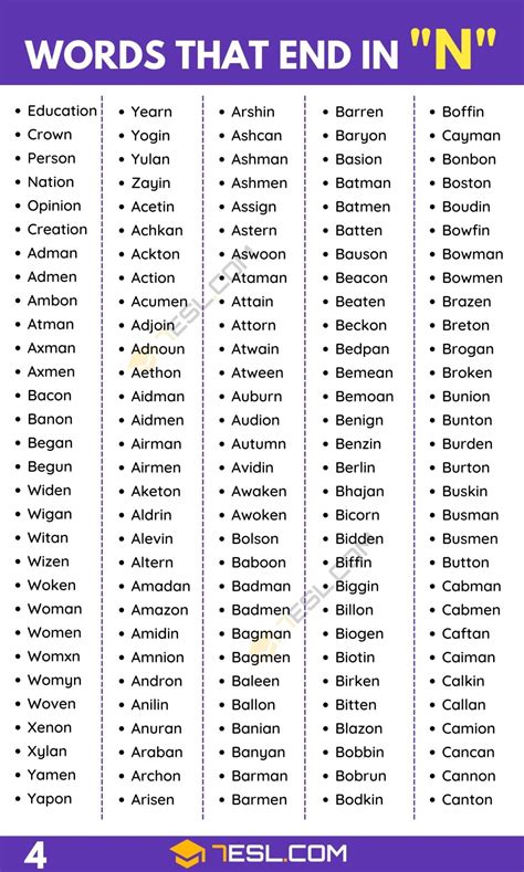 Words that End in N (1500+ Words in English) • 7ESL