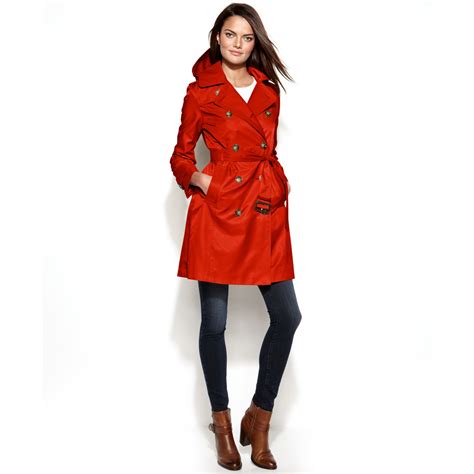 London Fog All Weather Hooded Trench Coat in Red | Lyst