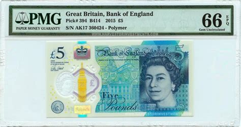 2015 No Mint Mark Great Britain 5 Banknote Polymer Pmg | Desertcart INDIA
