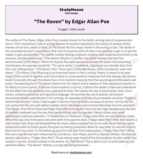 "The Raven" by Edgar Allan Poe Free Essay Example