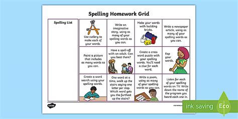 Editable First Level Spelling CfE Homework Grid - Twinkl