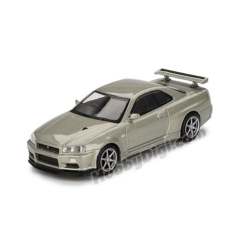 MINI GT 1:64 Diecast Model Car - Nissan Skyline GT-R (R34) V-Spec II Nür Millenium Jade (Blister ...