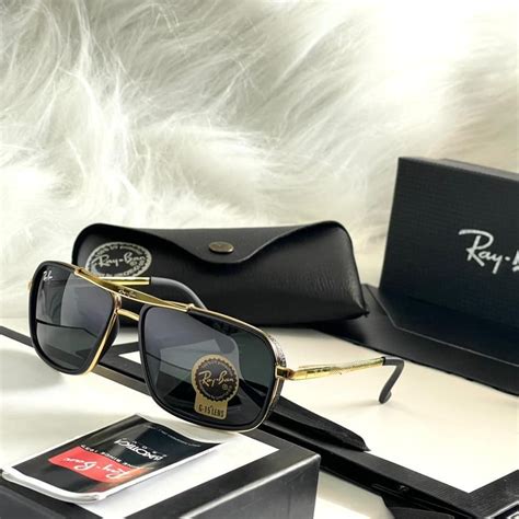 RAY-BAN Black & Gold 4413 Square Side Cap Trendy Hot Favourite Wintage ...