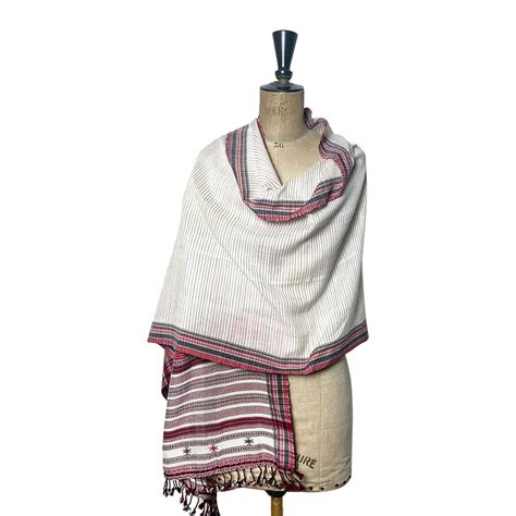Bhujodi Striped Cotton Stole: Red, Black and White – ARTISANS'