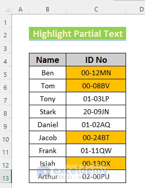 Image result for Excel Partial Highlight