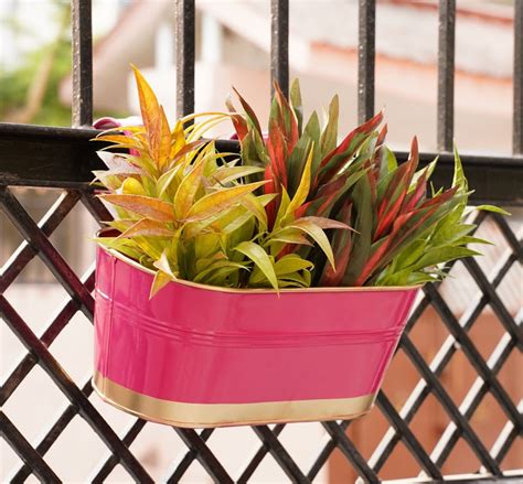 Hanging Pots For Plants Balcony Railing (Pink - Pack4) | Pots ...