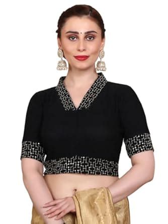 Buy S SALWAR STUDIO Black Lycra Stretchable V Neck Non Padded Readymade ...