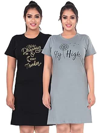 Buy fasla Women's Cotton Plain Knee Length Nighty (4X-Large, Grey&Black ...