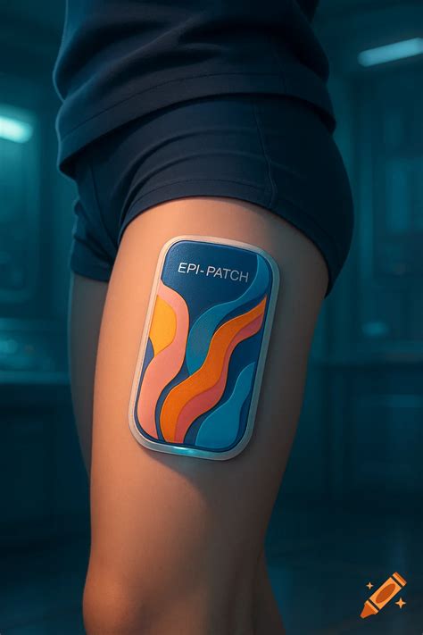 Close-up of a photorealistic medical patch named 'EPI-PATCH' with ...