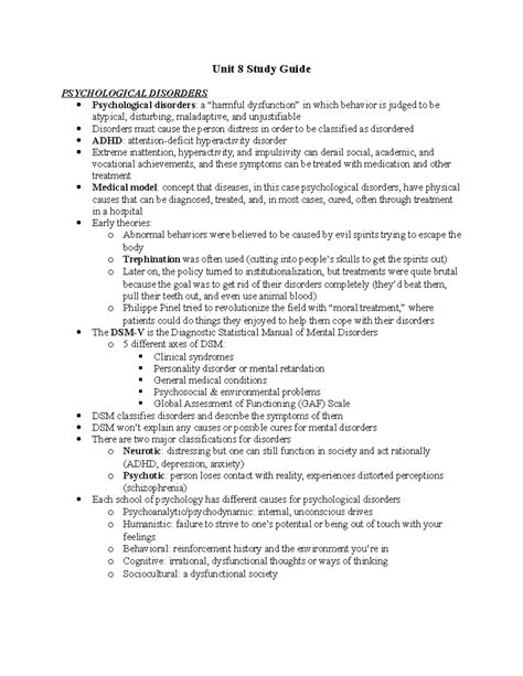 Unit 8 - AP Psych notes - Unit 8 Study Guide PSYCHOLOGICAL DISORDERS ...