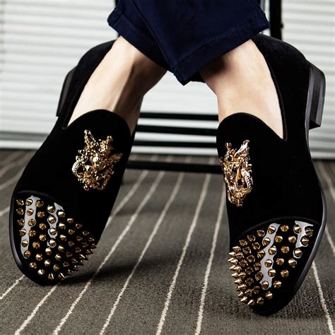 Buy Meijiana Mens Velvet Loafers Dress Shoes with Metal Embellishments ...