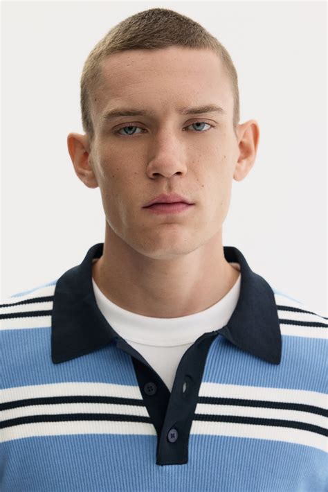 Men’s Light blue/Striped Slim Fit Polo shirt | H&M IN