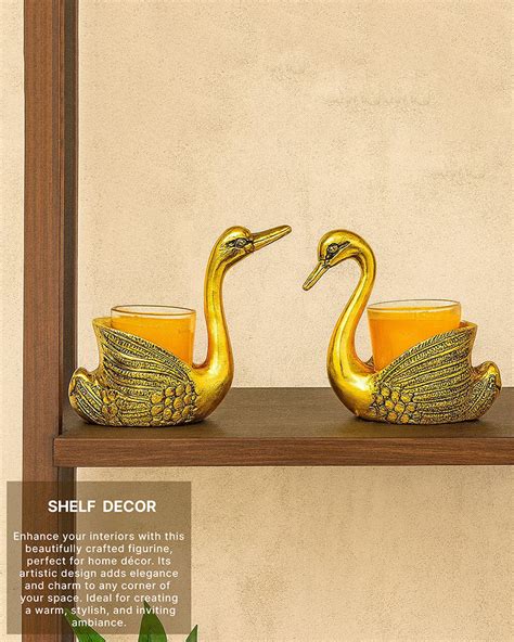 Set of 2 Swan Candle Holders, Metal Tealight Showpieces for Home Decor ...