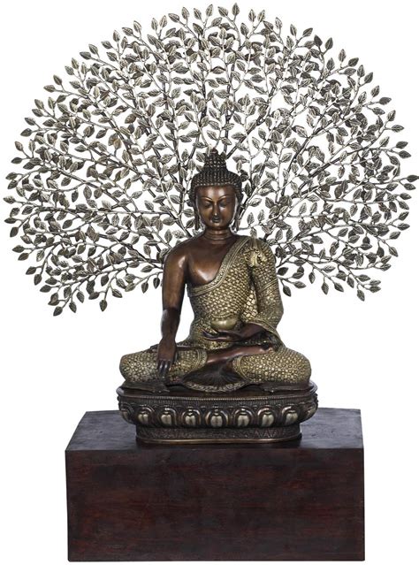 Buy Exotic India Padmasana Buddha Under The Lifelike Bodhi Tree - Brass ...