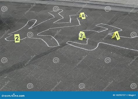 Body Chalk Outline W Number Markers Stock Image - Image of justice ...