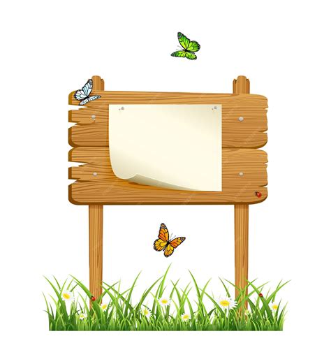Wooden sign in grass with paper | Premium Vector