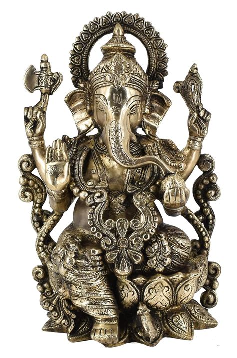 Buy Blue Roller Large Lord Ganesha Sitting On Lotus Brass Idol Hindu ...