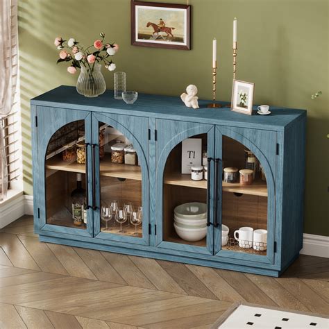 4-Door Large Storage Sideboard, 60'' Buffet Cabinet with Glass Doors ...