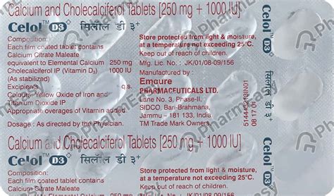 Celol D3 Plus Strip Of 15 Tablets: Uses, Side Effects, Price & Dosage ...