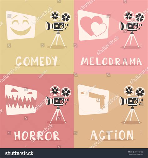 Movie Genres Retro Movie Projector Poster Stock Vector (Royalty Free) 437718490