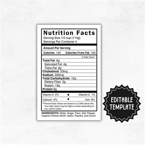 Nutrition Facts | Editable Nutrition Label | Nutritional SVG PNG Clip ...
