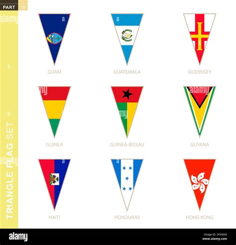 Triangle flag set, stylized country flags of Guam, Guatemala, Guernsey ...