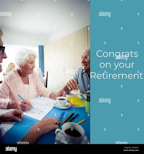 Composition of congrats on your retirement text over senior caucasian people Stock Photo - Alamy