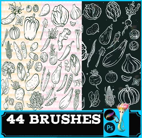 ArtStation - 44 Vegetable Brushes – Hand-Drawn Food Stamp Set for ...
