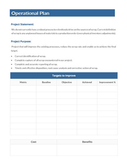 Blank Operational Plan Template 的图像结果
