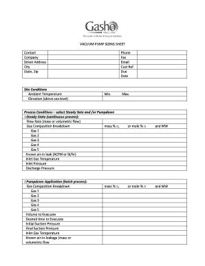 Fillable Online Gasho's Vacuum Pump Sizing Sheet Fax Email Print ...