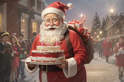 Premium Photo | Santa claus carrying birthday cake