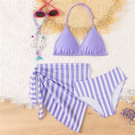 Toddler Girl's 3 Pieces Swimsuit Set Criss Cross Color Beach Swimwear ...