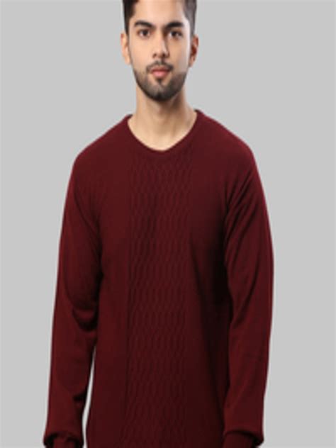 Buy Raymond Men Maroon Cable Knit Pullover Sweater - Sweaters for Men ...