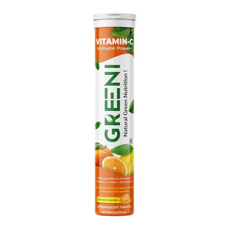 Greeni Vitamin C Immunity Power (Orange Flavour) | 15 Effervescent ...