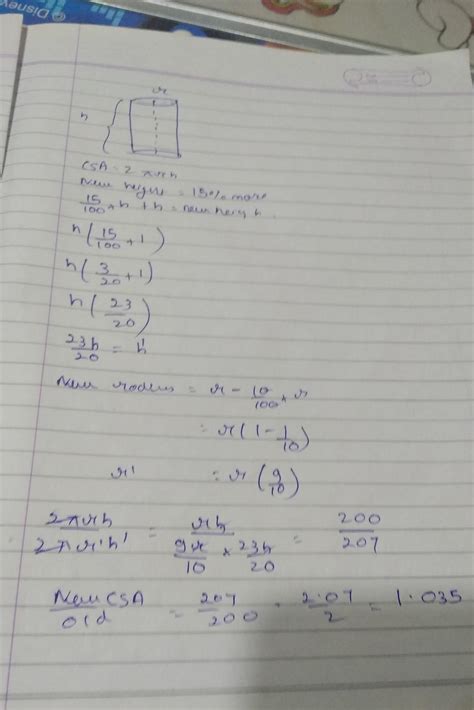 25. If the height of a cylinder is increased by 15 per cent and the ...