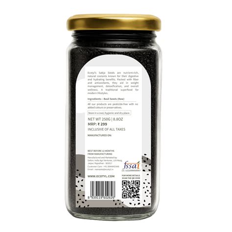 Ecotyl Basil Seeds | Sabja Seeds | Rich in Omega-3 & Fibre | Detox & H ...