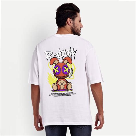 RABBIT DROPSHOULDER LOOSEFIT WHITE OVERSIZE T-SHIRT – Bloopers