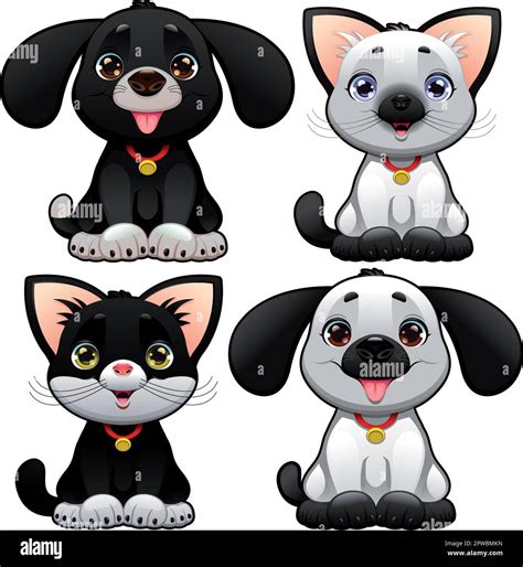 Cute dogs and cats. Funny cartoon and vector animal characters ...
