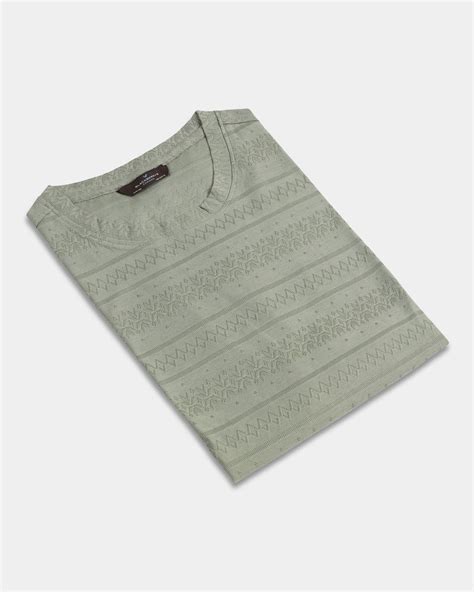 Buy Olive Crew Neck Textured T-Shirt - Lep Collection