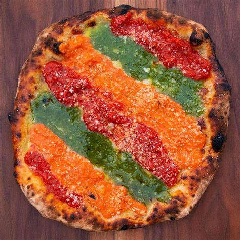 Sourdough Pizza w/ Tomato, Basil Pesto, & Vodka Sauce On Top : r/Pizza